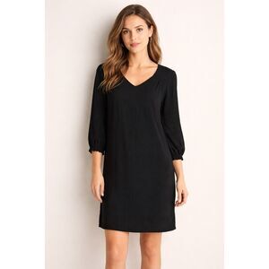 Old Navy Black Shift Dress Petite Small Rayon V Neck 3/4 Sleeve